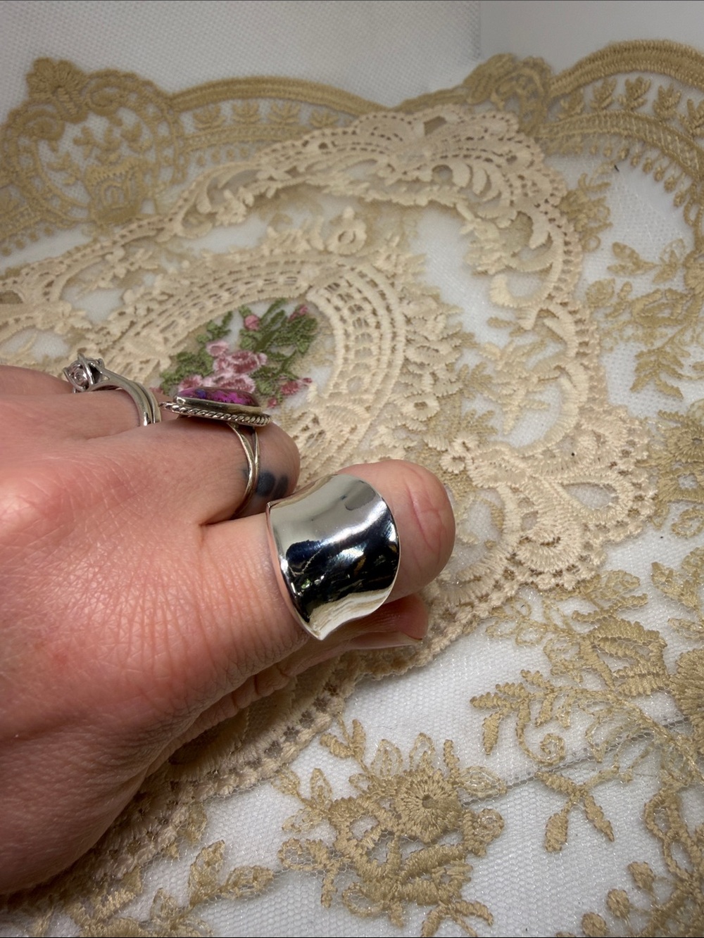 925 Sterling Silver Asymmetrical Wave Ring Saddle Sculptural Design Multi Sz